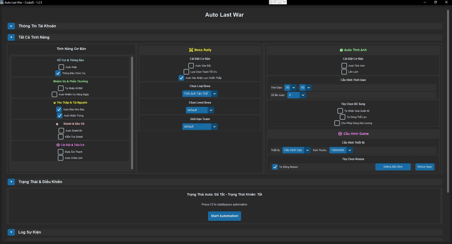 Auto LastWar App Interface - Giao diện ứng dụng tự động hóa game